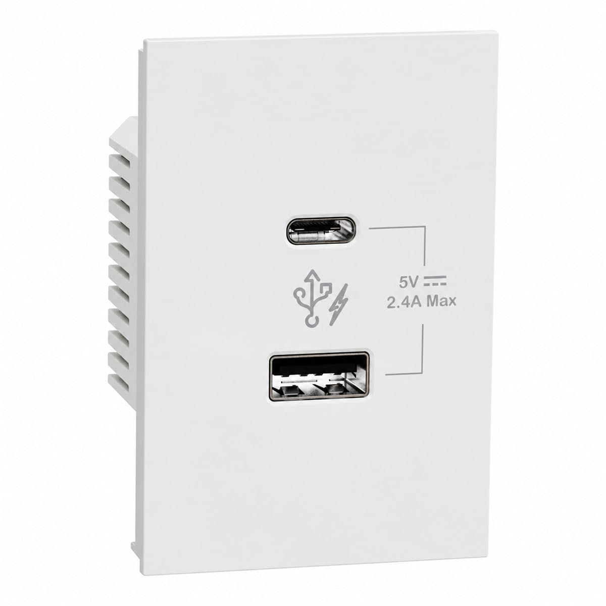 Ổ sạc USB A+C AvatarOn A Schneider trên nền trắng, ảnh sản phẩm chính diện
