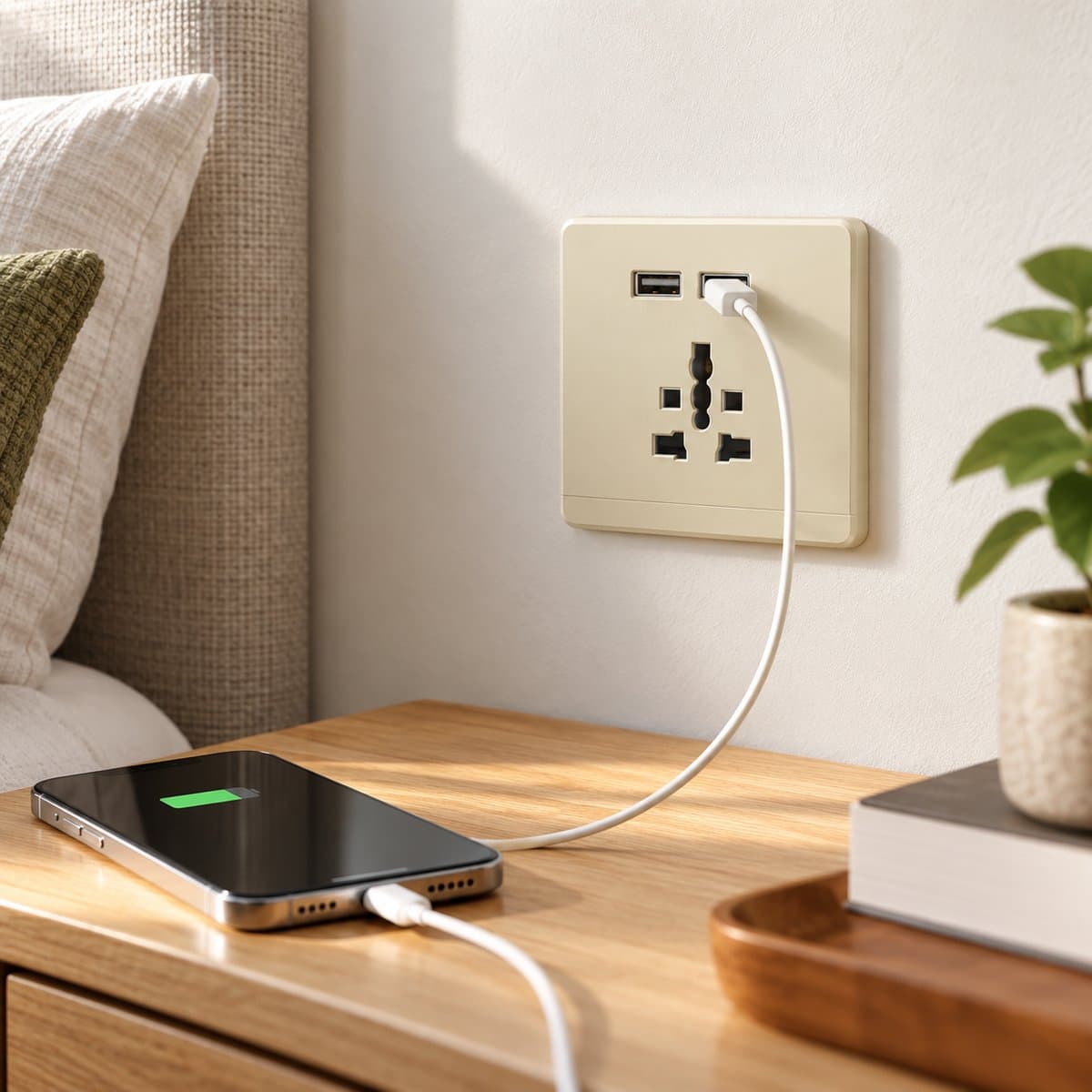 Ổ cắm đa năng + sạc USB AvatarOn Schneider đã lắp đặt trong nhà