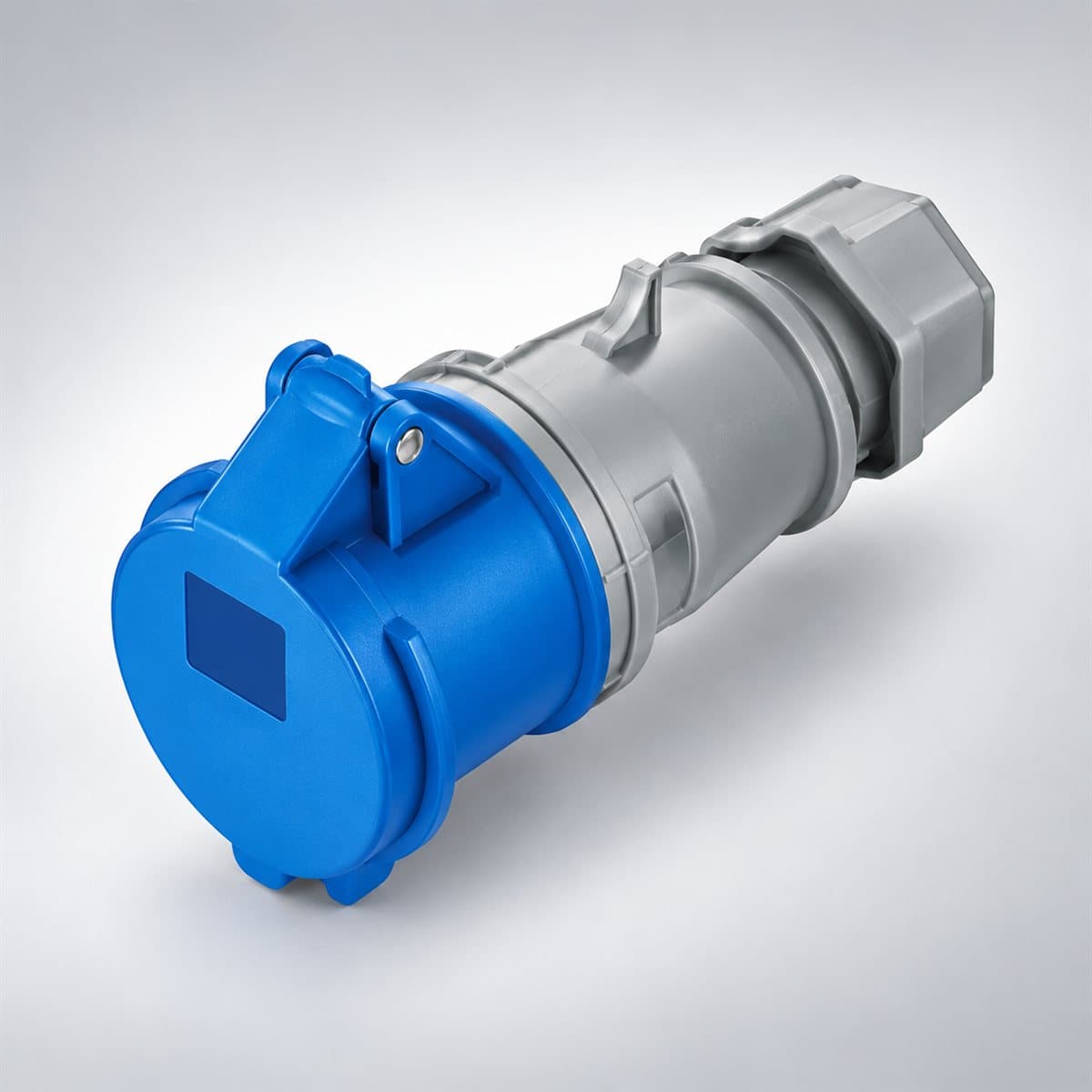 Ổ cắm nối không kín nước Nanoco Panasonic chụp góc nghiêng 3/4, thấy rõ mặt và cạnh bên
