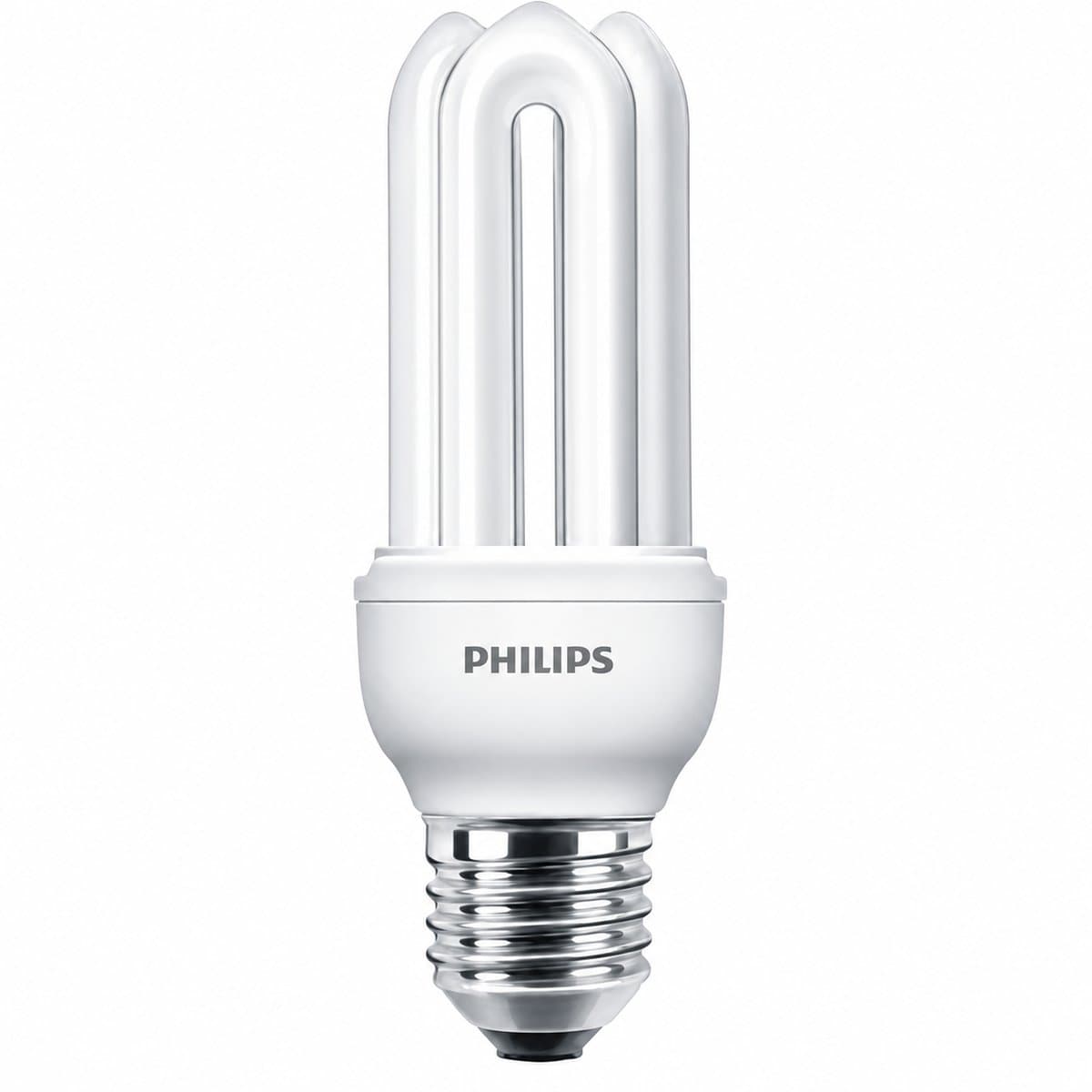 Bóng huỳnh quang compact Genie / Essential Philips trên nền trắng, ảnh sản phẩm chính diện