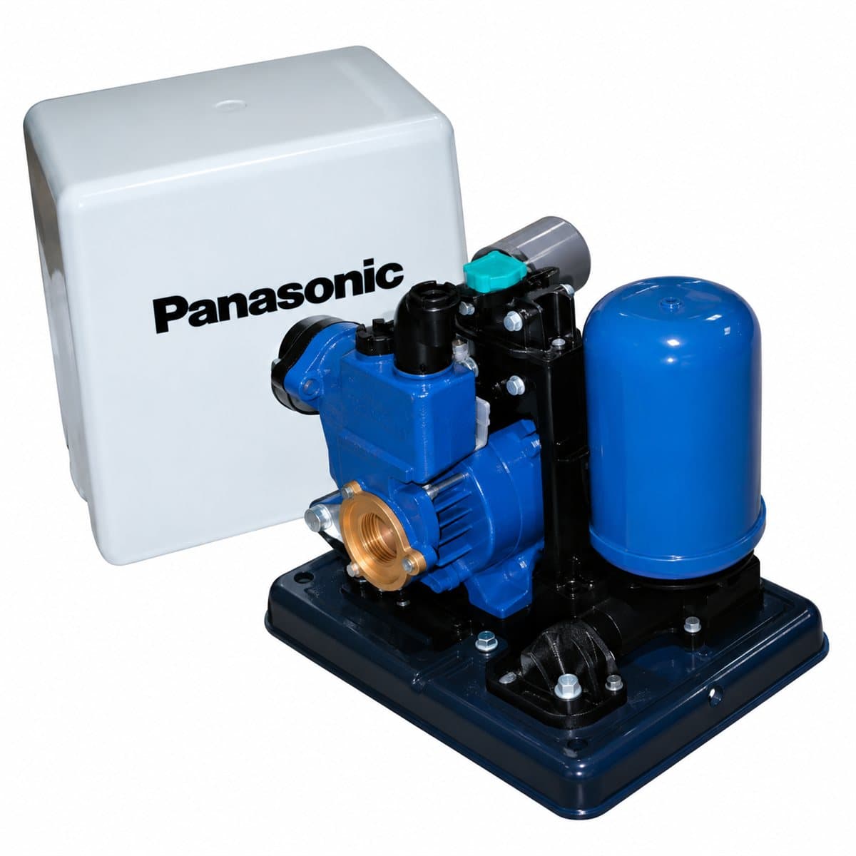 Máy bơm tăng áp tự động JACK Panasonic trên nền trắng, ảnh sản phẩm chính diện