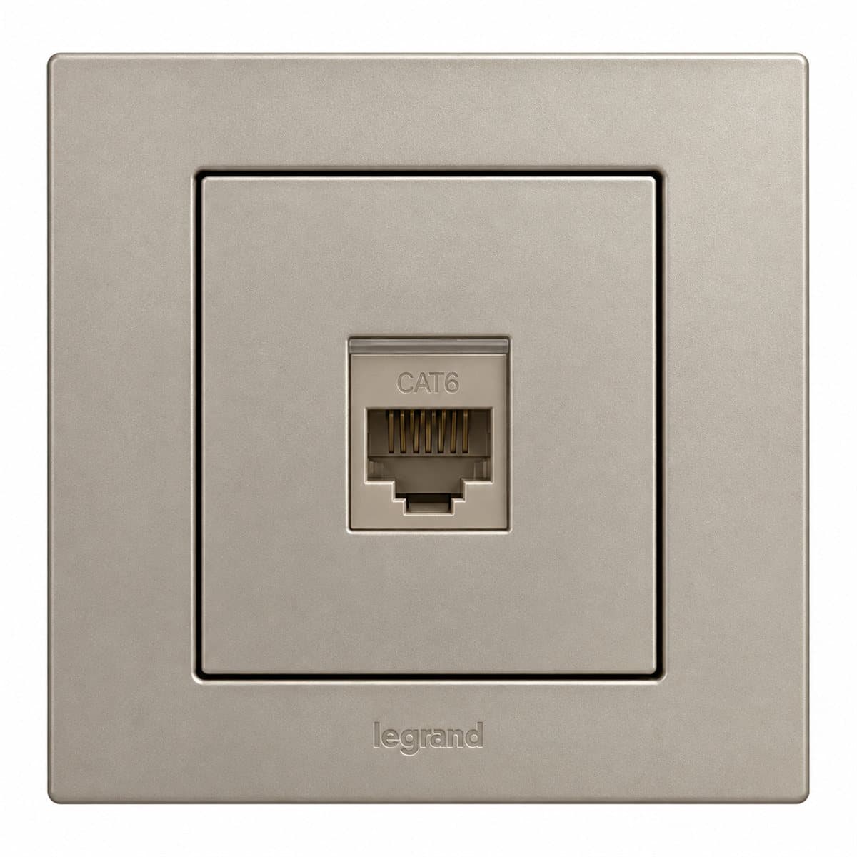 Ổ cắm mạng cat6 đơn Obria Legrand trên nền trắng, ảnh sản phẩm chính diện