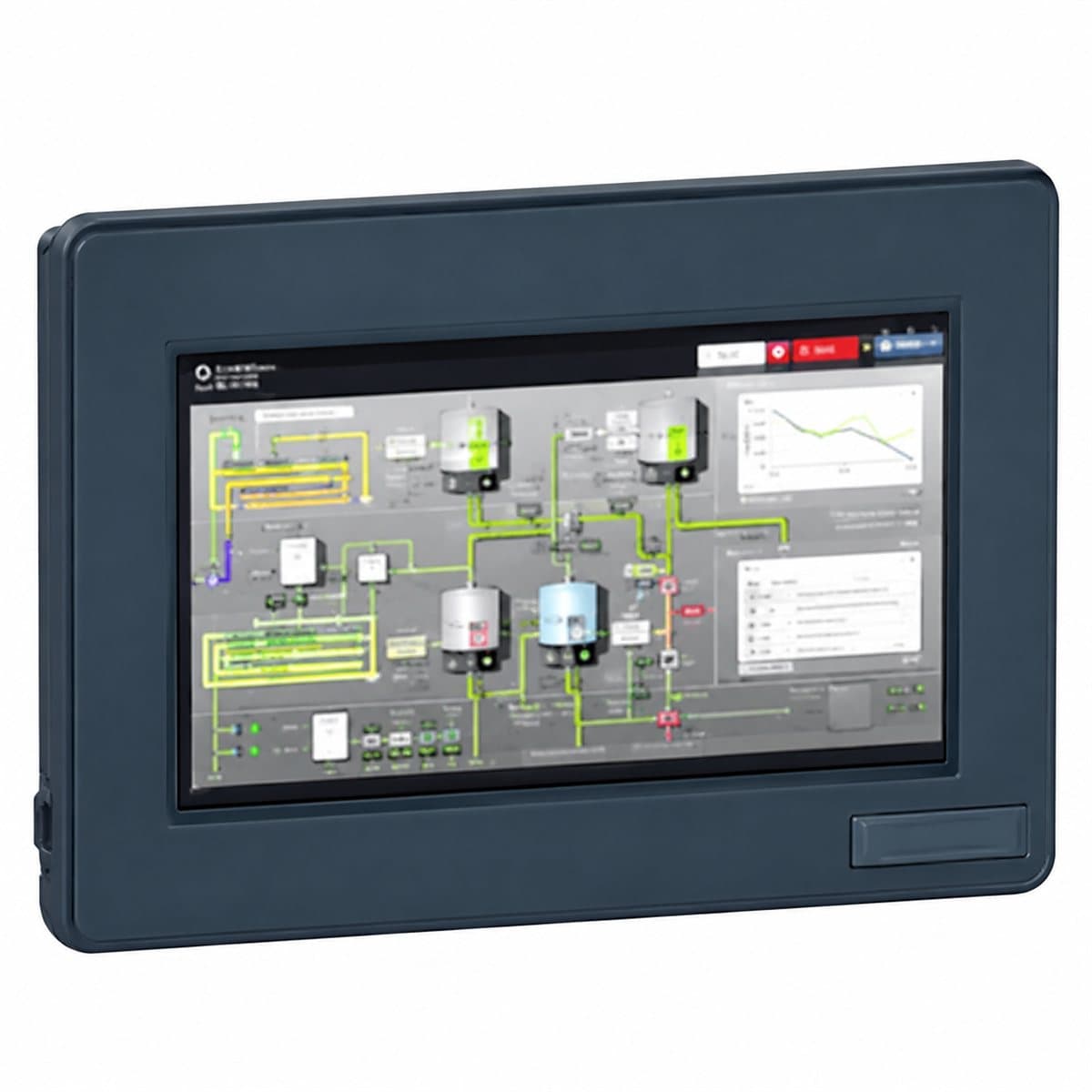 Màn hình HMI Harmony GTU Schneider trên nền trắng, ảnh sản phẩm chính diện