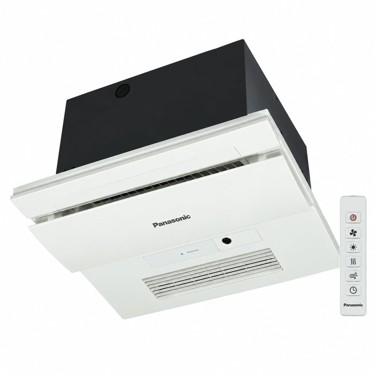 Quạt hút sưởi thông gió, sưởi ấm, sấy khô, gió mát, remote Panasonic trên nền trắng, ảnh sản phẩm chính diện