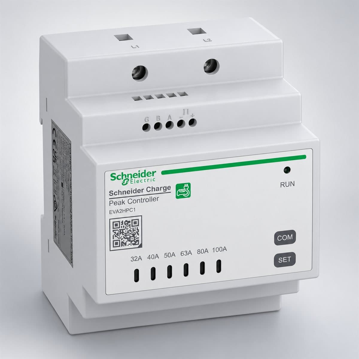 Phụ kiện chống nhảy cho Schneider Charge Schneider chụp góc nghiêng 3/4, thấy rõ mặt và cạnh bên