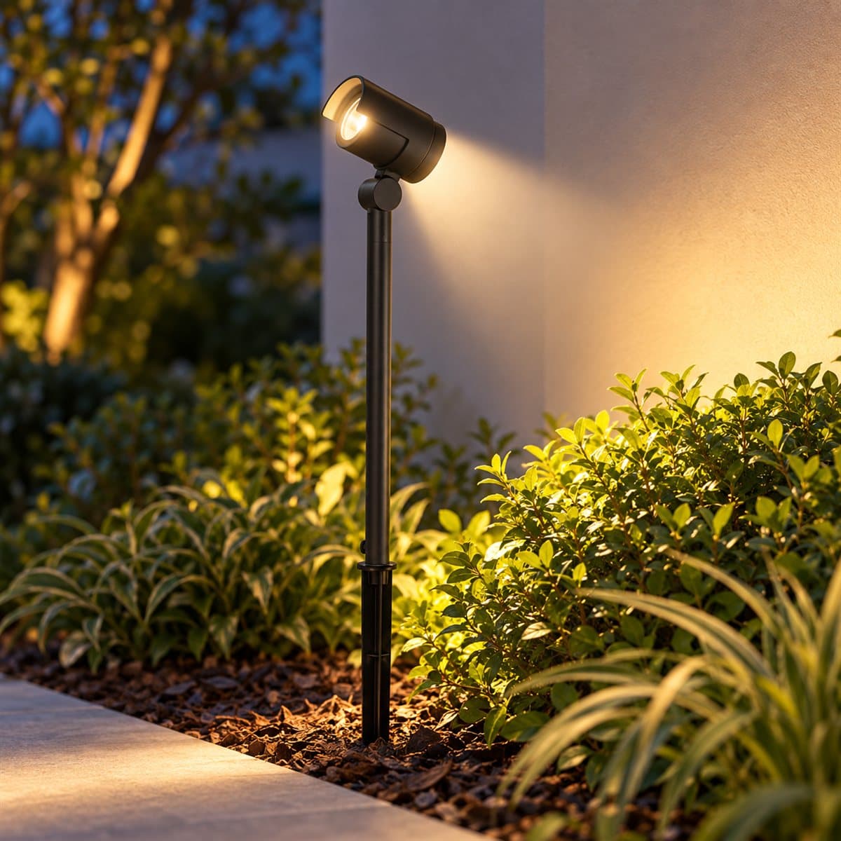 Đèn spotlight sân vườn LED NSP167 Panasonic đã lắp đặt, đang chiếu sáng
