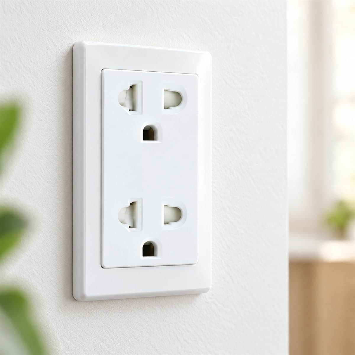 Ổ cắm đôi có màn che và dây nối đất Halumie Panasonic đã lắp đặt trong nhà
