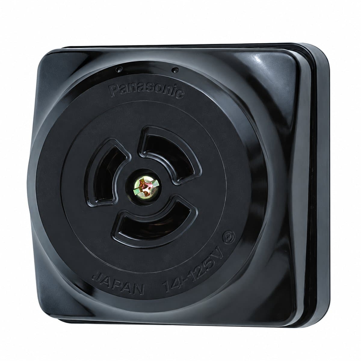 Ổ cắm locking loại nổi, màu đen công nghiệp Panasonic trên nền trắng, ảnh sản phẩm chính diện