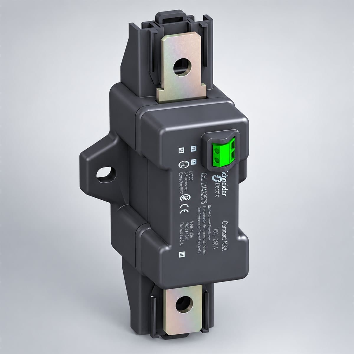 CT trung tính ngoài cho MCCB ComPacT NSX Schneider chụp góc nghiêng 3/4, thấy rõ mặt và cạnh bên