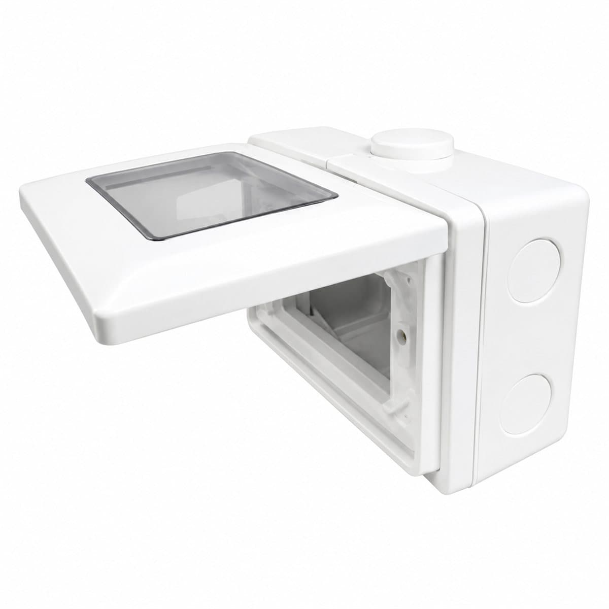 Hộp có nắp che mưa lắp nổi IP55 3 thiết bị Full Color Wide Panasonic trên nền trắng, ảnh sản phẩm chính diện