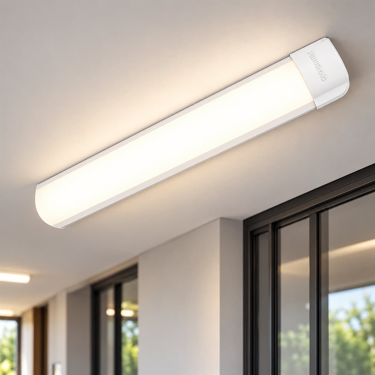 Đèn bán nguyệt khung nhôm Panasonic đã lắp đặt, đang chiếu sáng