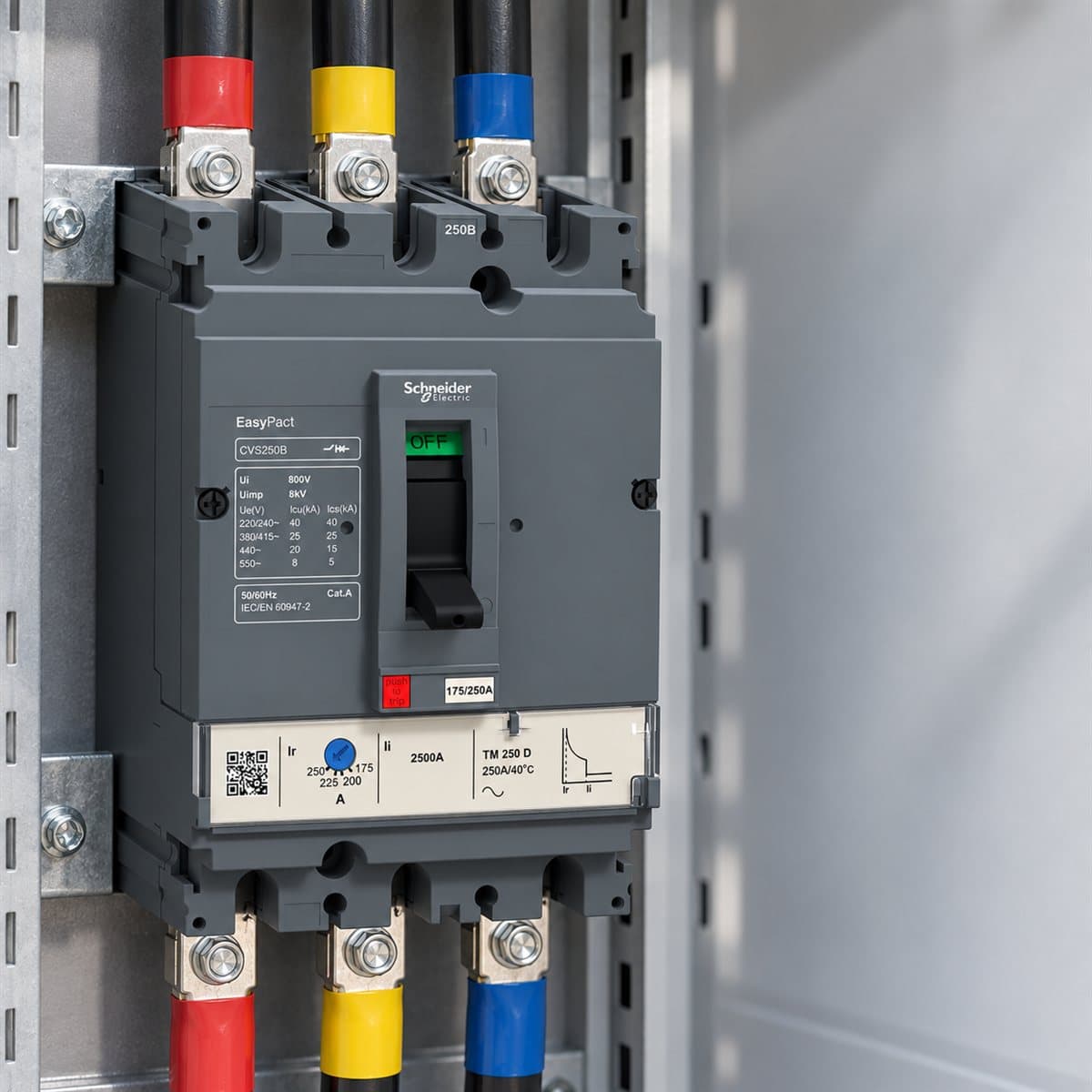 MCCB EasyPact CVS250 loại cố định Schneider đã lắp đặt trong nhà