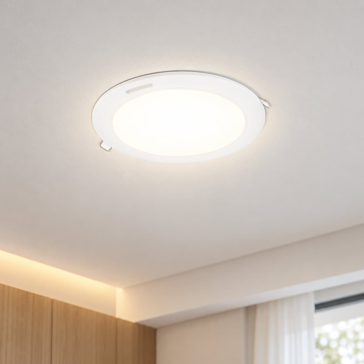 Đèn LED âm trần DN027B G3 tròn Philips đã lắp đặt, đang chiếu sáng