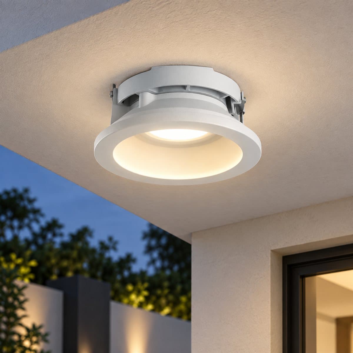 Đèn ốp trần ngoài trời NDL1831 Panasonic đã lắp đặt, đang chiếu sáng