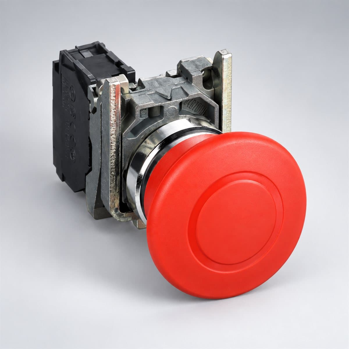 Nút dừng khẩn nhấn-kéo nhả trọn bộ Harmony XB4 Schneider chụp góc nghiêng 3/4, thấy rõ mặt và cạnh bên