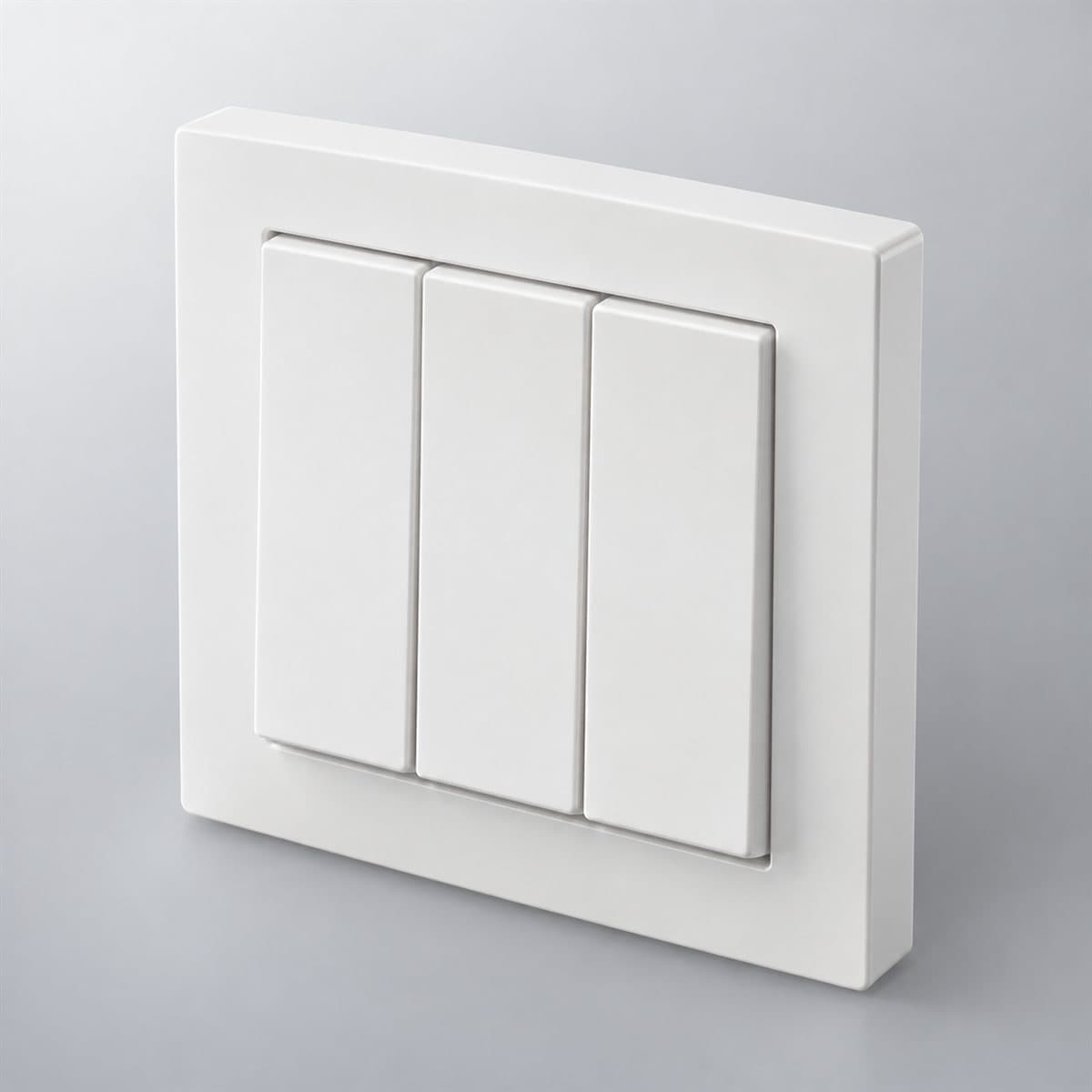 Công tắc ba Vivace Schneider chụp góc nghiêng 3/4, thấy rõ mặt và cạnh bên