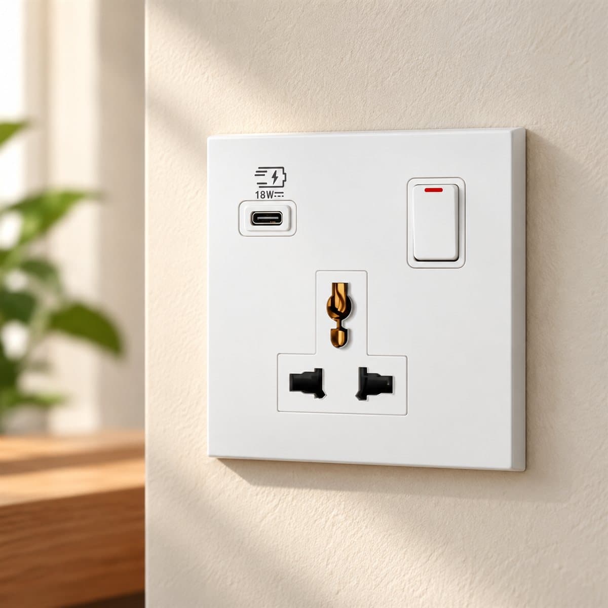 Ổ cắm đa năng có công tắc và ổ sạc USB Type C Obria Legrand đã lắp đặt trong nhà