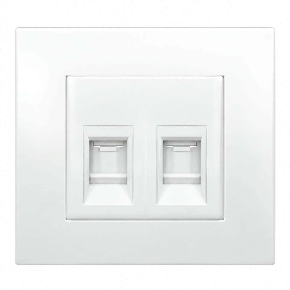 Ổ mạng đôi Vivace Schneider trên nền trắng, ảnh sản phẩm chính diện
