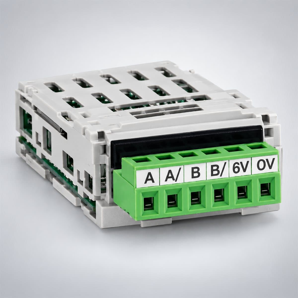 Mô-đun giám sát tốc độ cho ATV320 Schneider chụp góc nghiêng 3/4, thấy rõ mặt và cạnh bên