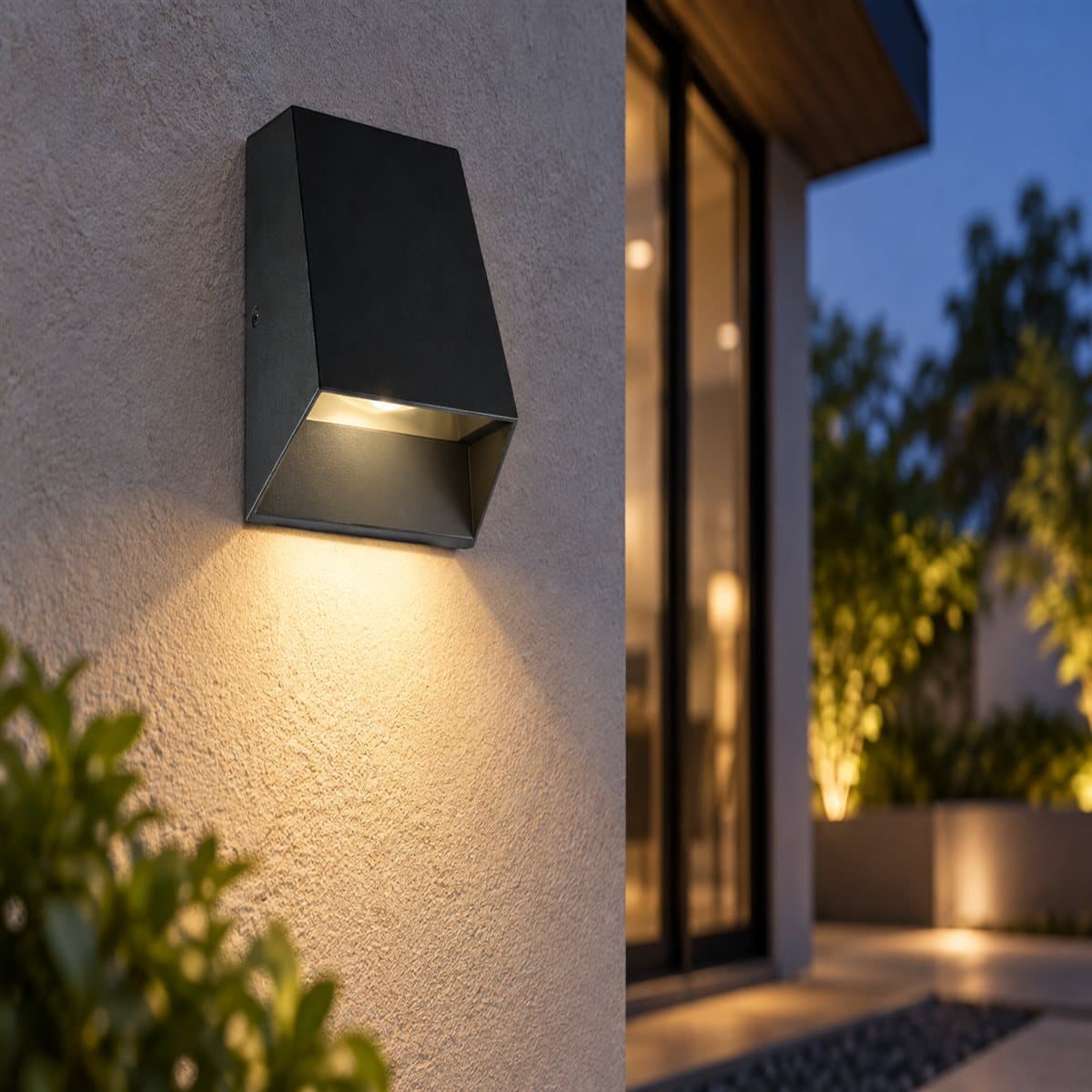 Đèn gắn tường ngoài trời LED NBL2691 Panasonic đã lắp đặt, đang chiếu sáng