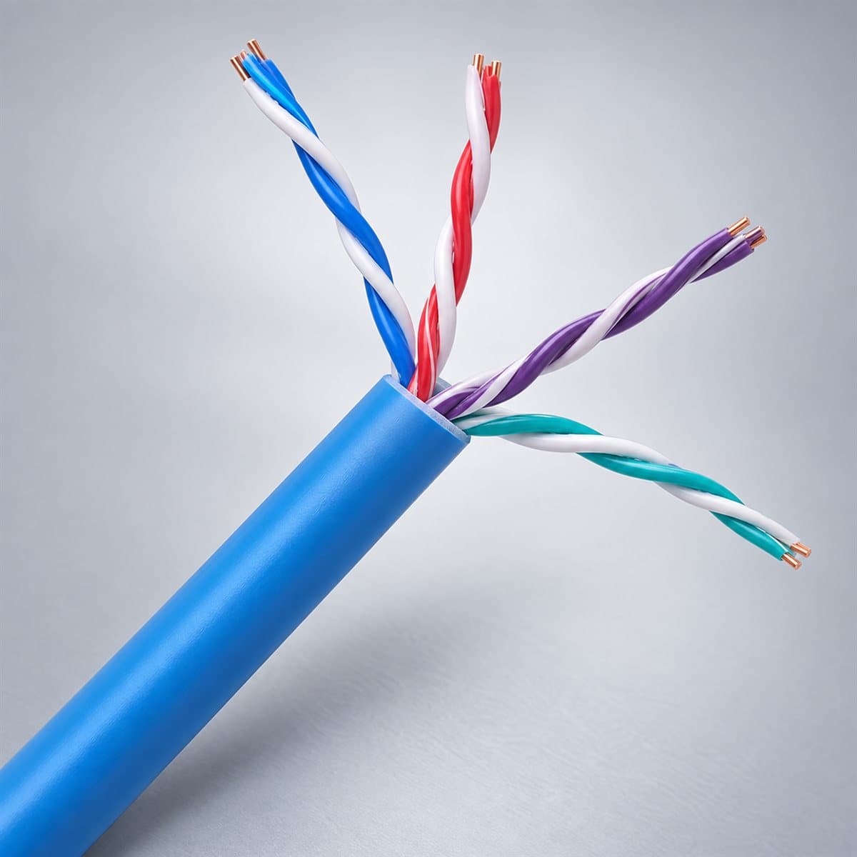 Dây cáp mạng Cat5e, Cat6 Panasonic chụp góc nghiêng 3/4, thấy rõ mặt và cạnh bên