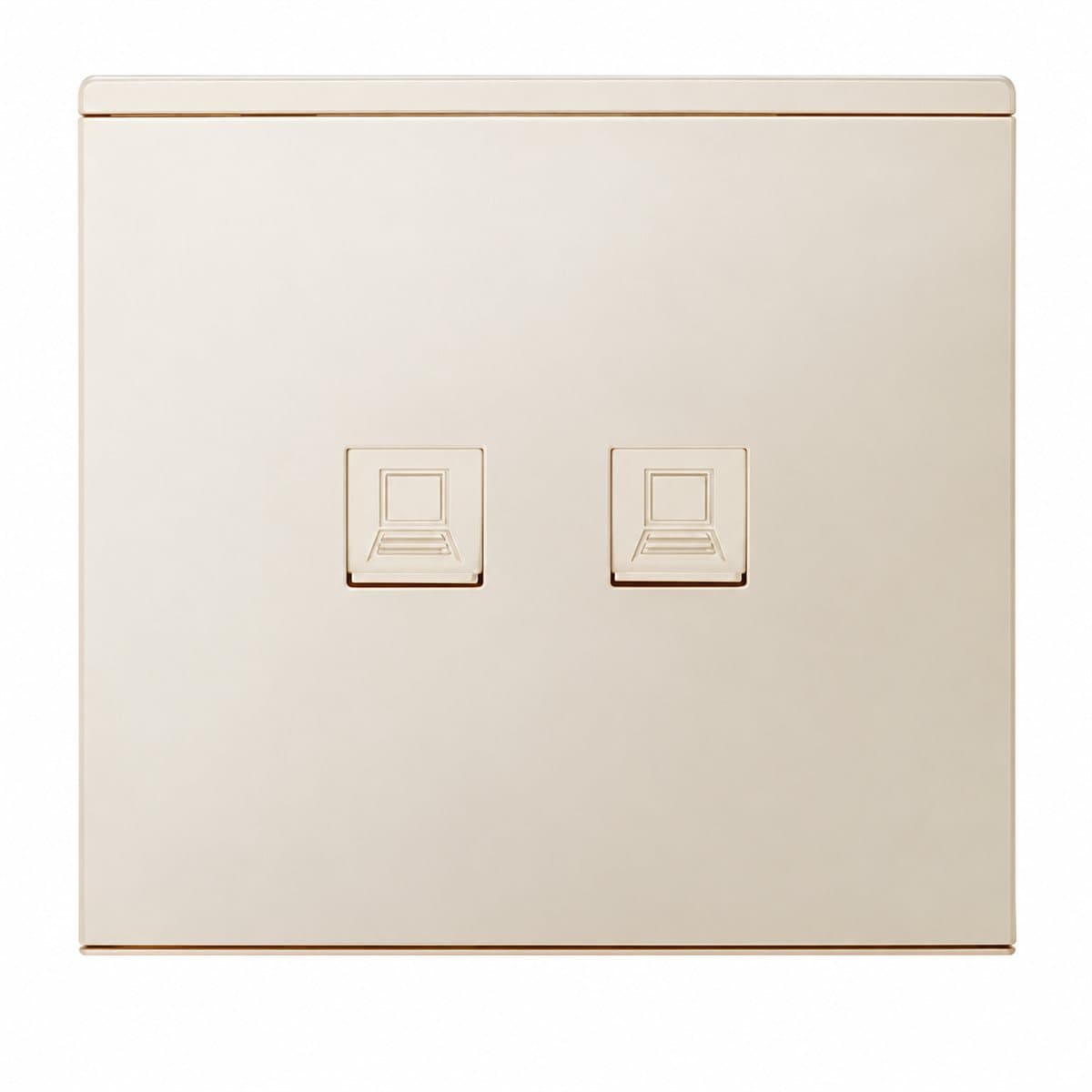 Bộ 2 ổ cắm data CAT5E Minerva Panasonic trên nền trắng, ảnh sản phẩm chính diện