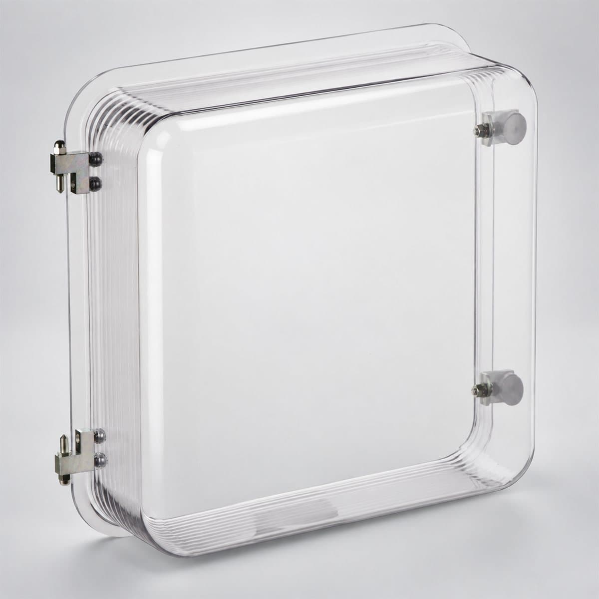 Nắp trong suốt IP54 MasterPacT MTZ1 Schneider chụp góc nghiêng 3/4, thấy rõ mặt và cạnh bên