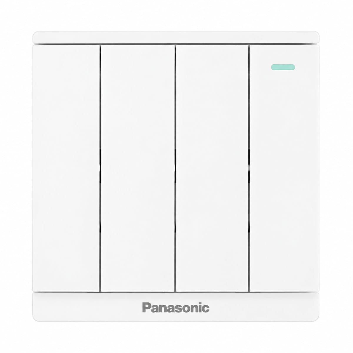 Bộ 4 công tắc B, 1 chiều, dạ quang Moderva Panasonic trên nền trắng, ảnh sản phẩm chính diện