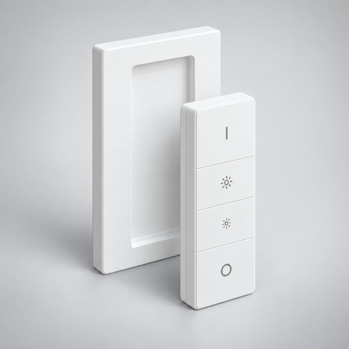 Công tắc điều chỉnh Hue Dimmer Switch Philips chụp góc nghiêng 3/4, thấy rõ mặt và cạnh bên