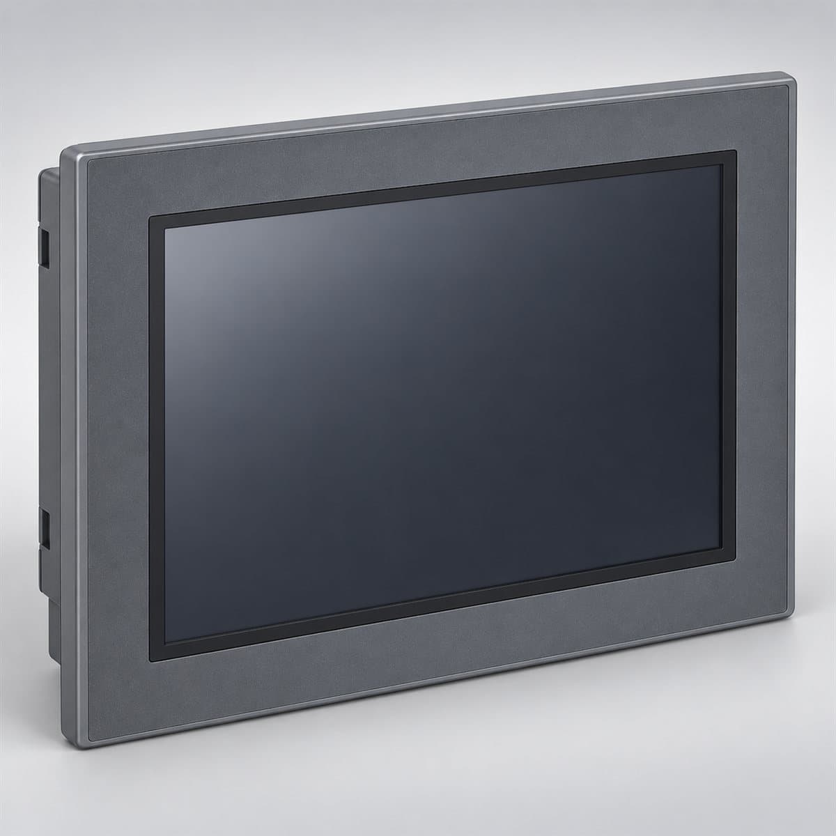 Màn hình HMI Pro-face GP4000 Schneider chụp góc nghiêng 3/4, thấy rõ mặt và cạnh bên