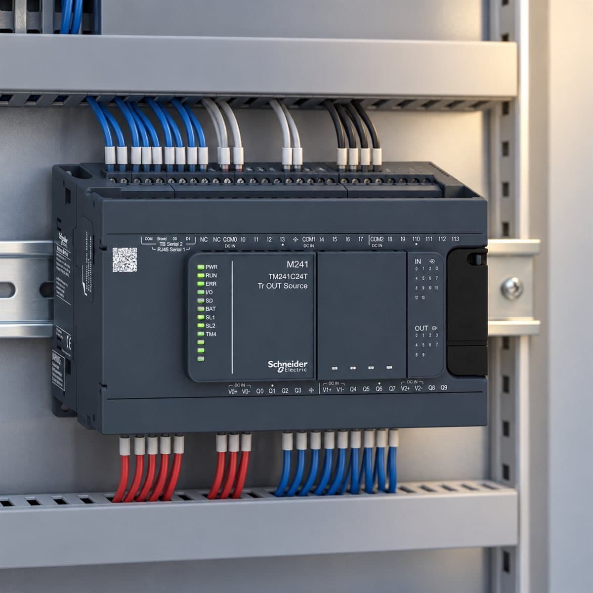 Bộ điều khiển PLC Modicon M241 Schneider đã lắp đặt trong nhà