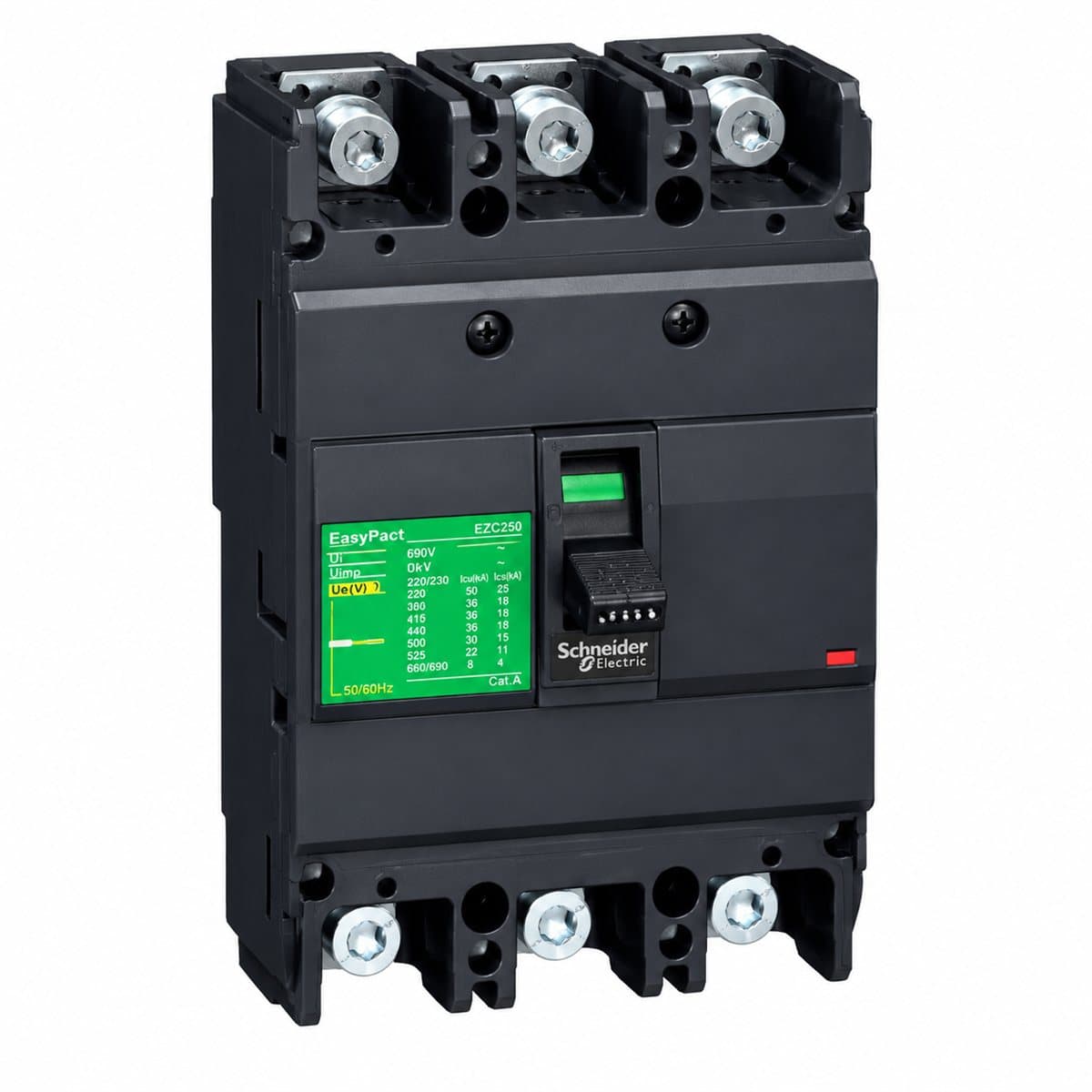 MCCB EasyPact EZC250 Schneider trên nền trắng, ảnh sản phẩm chính diện