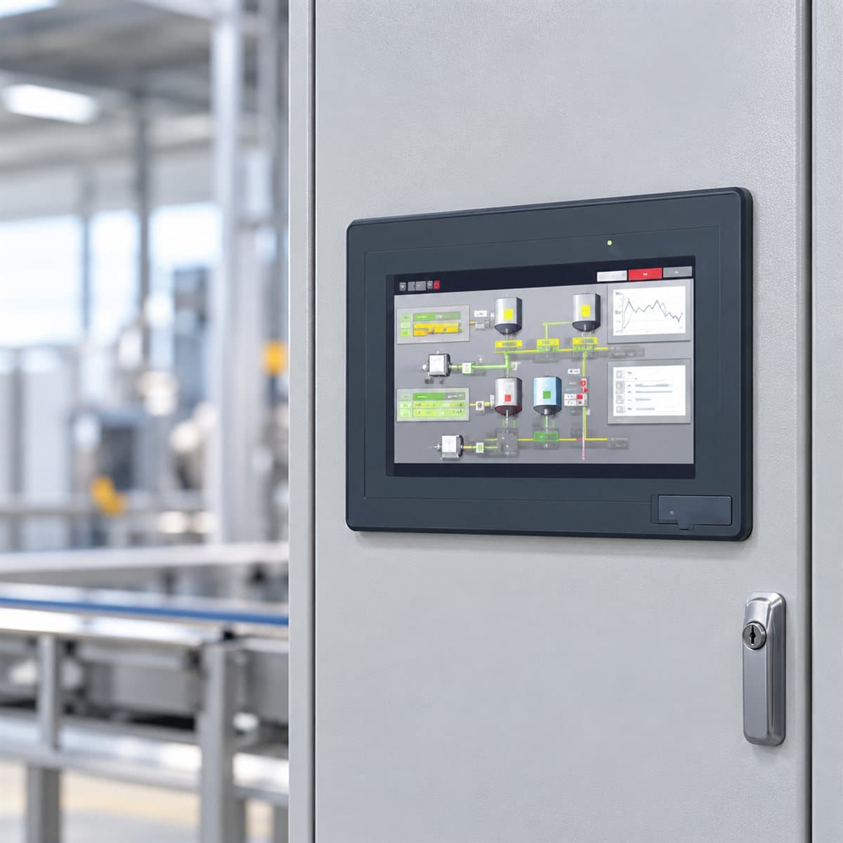 Màn hình HMI Harmony GTU Schneider đã lắp đặt trong nhà
