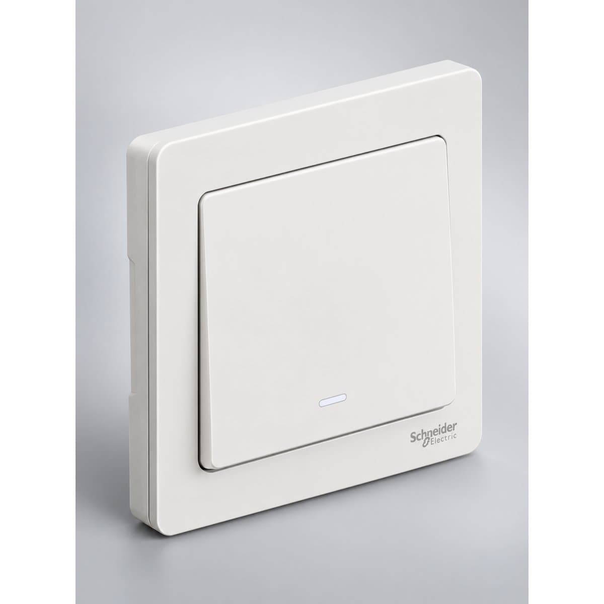 Dòng công tắc ổ cắm AvatarOn Schneider chụp góc nghiêng 3/4, thấy rõ mặt và cạnh bên