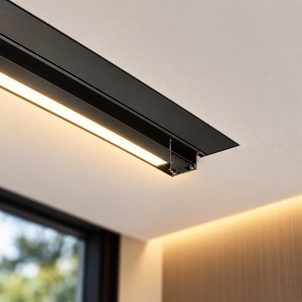Thanh ray nam châm lắp âm kèm nắp nhựa NMG2-RR Panasonic đã lắp đặt, đang chiếu sáng