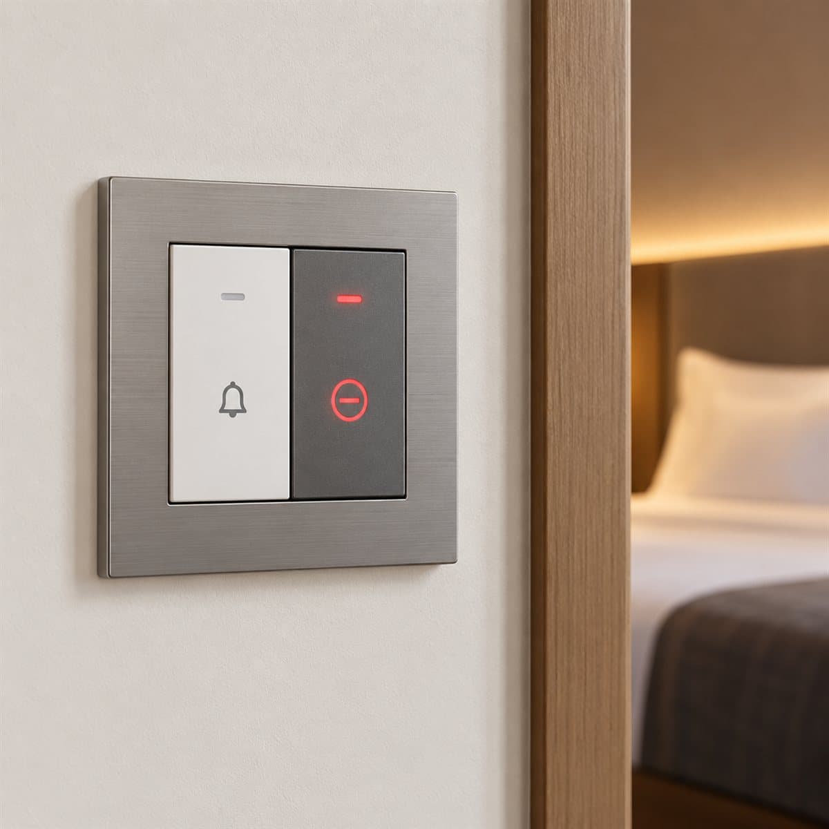 Nút nhấn chuông, đèn hiển thị DND, MUR Mallia Senses Legrand đã lắp đặt trong nhà