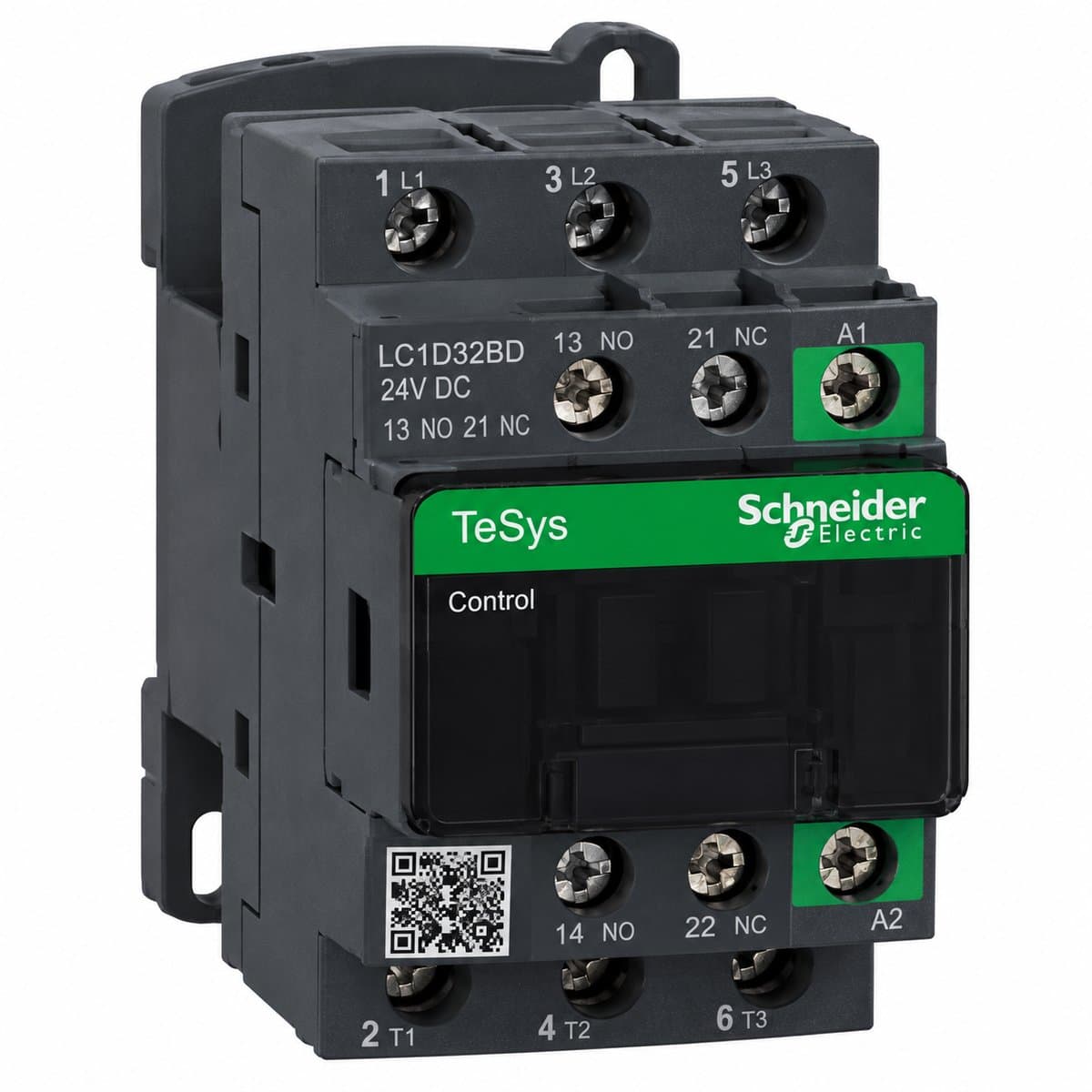 Khởi động từ TeSys Deca Schneider trên nền trắng, ảnh sản phẩm chính diện