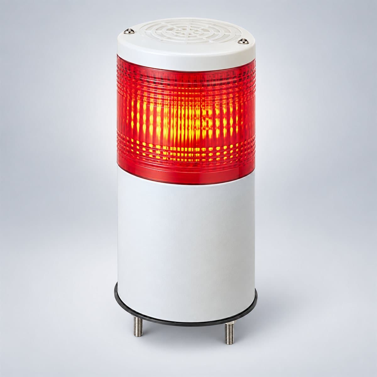 Đèn tháp Harmony XVC Ø 40mm Schneider chụp góc nghiêng 3/4, thấy rõ mặt và cạnh bên