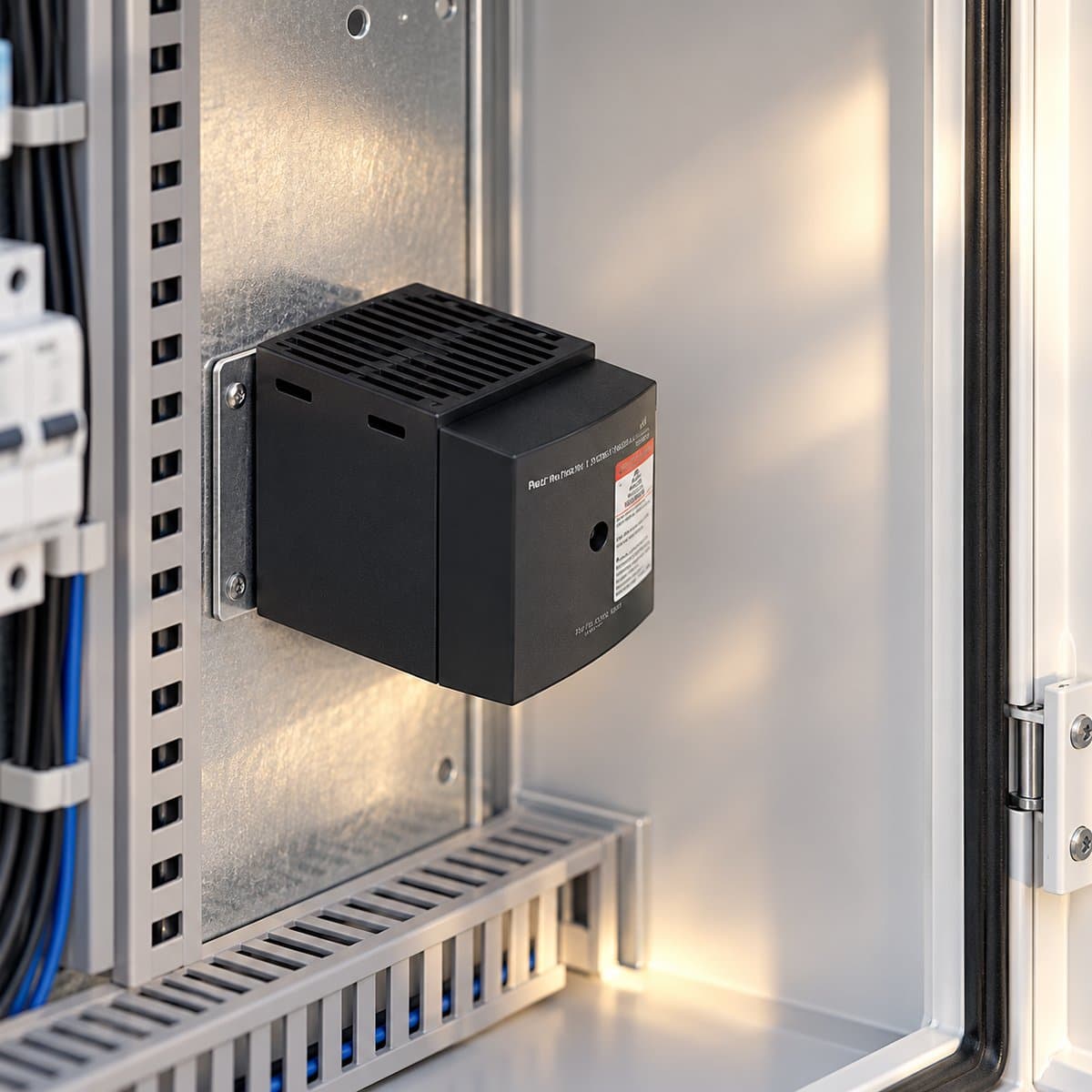 Điện trở sưởi tủ điện Schneider đã lắp đặt trong nhà
