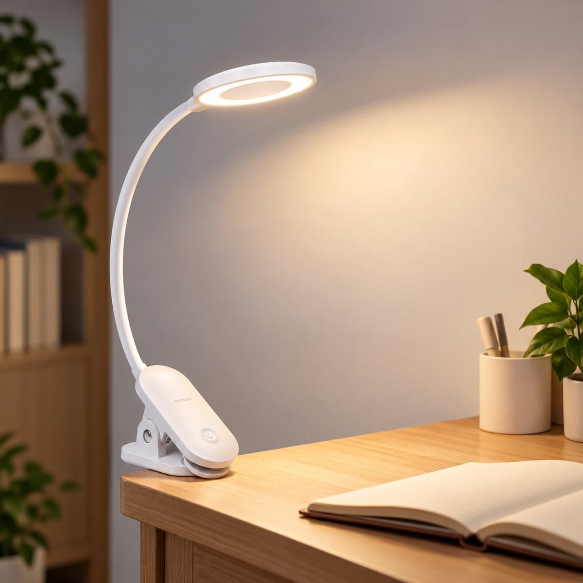 Đèn bàn kẹp LED Forys DSK206 Philips đã lắp đặt, đang chiếu sáng