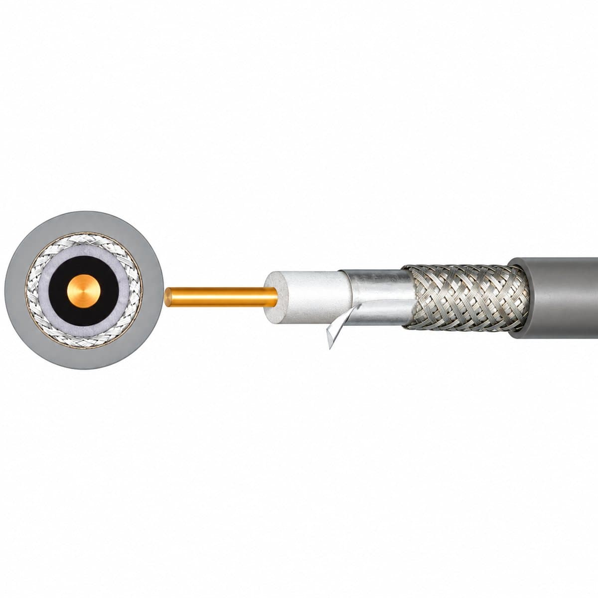 Dây cáp đồng trục RG6 Panasonic trên nền trắng, ảnh sản phẩm chính diện