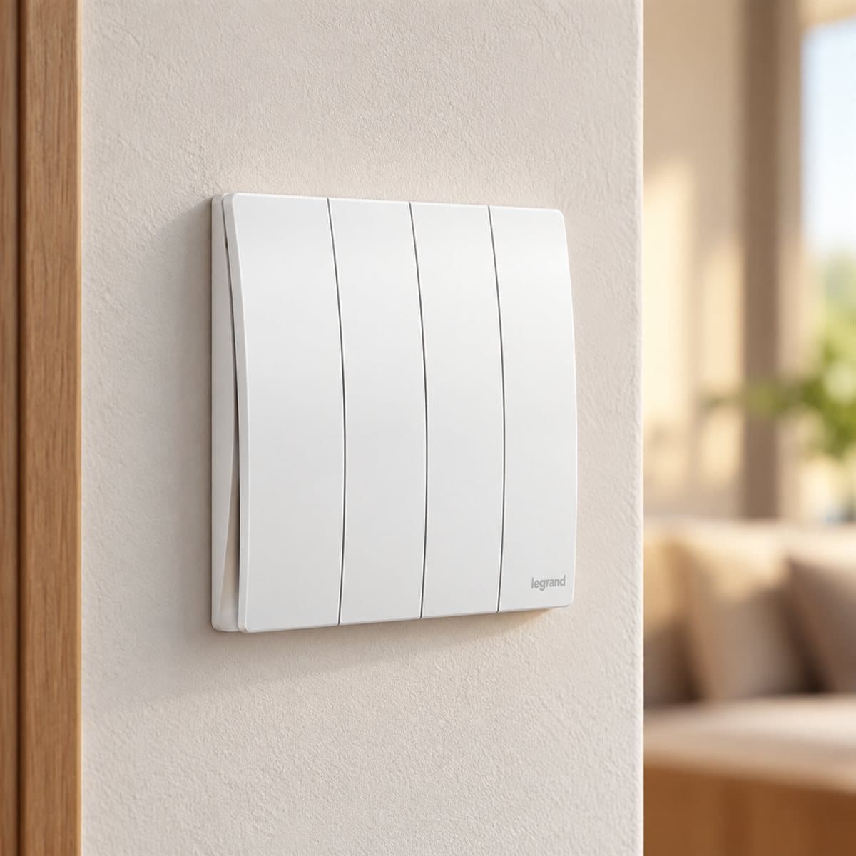 Công tắc bốn 1 chiều Mallia Senses Legrand đã lắp đặt trong nhà