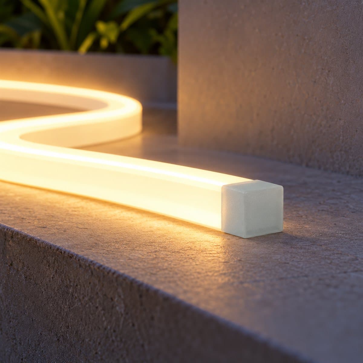 Nút bít LED dây neon DC24V Panasonic đã lắp đặt, đang chiếu sáng