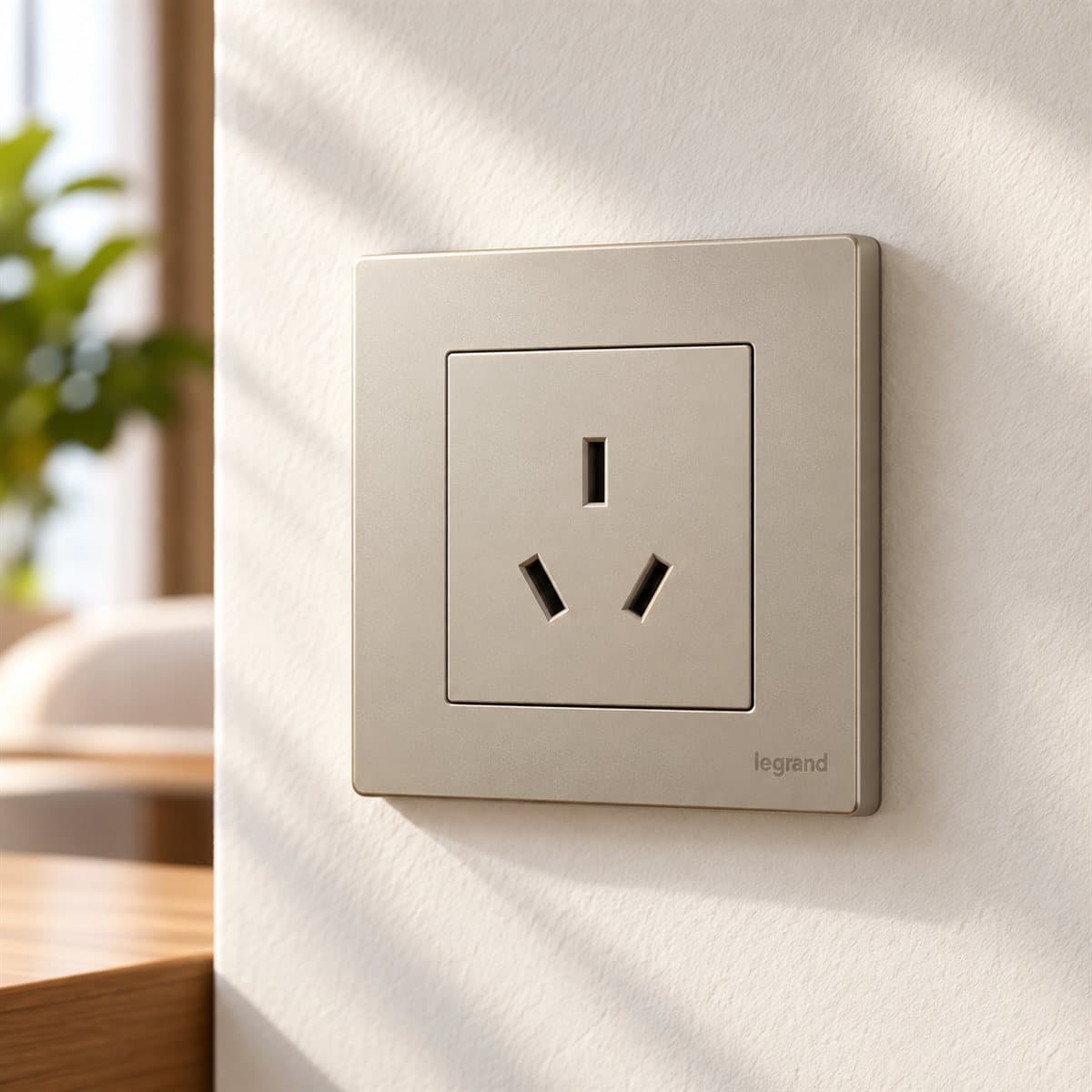 Ổ cắm đơn 3 chấu Obria Legrand đã lắp đặt trong nhà