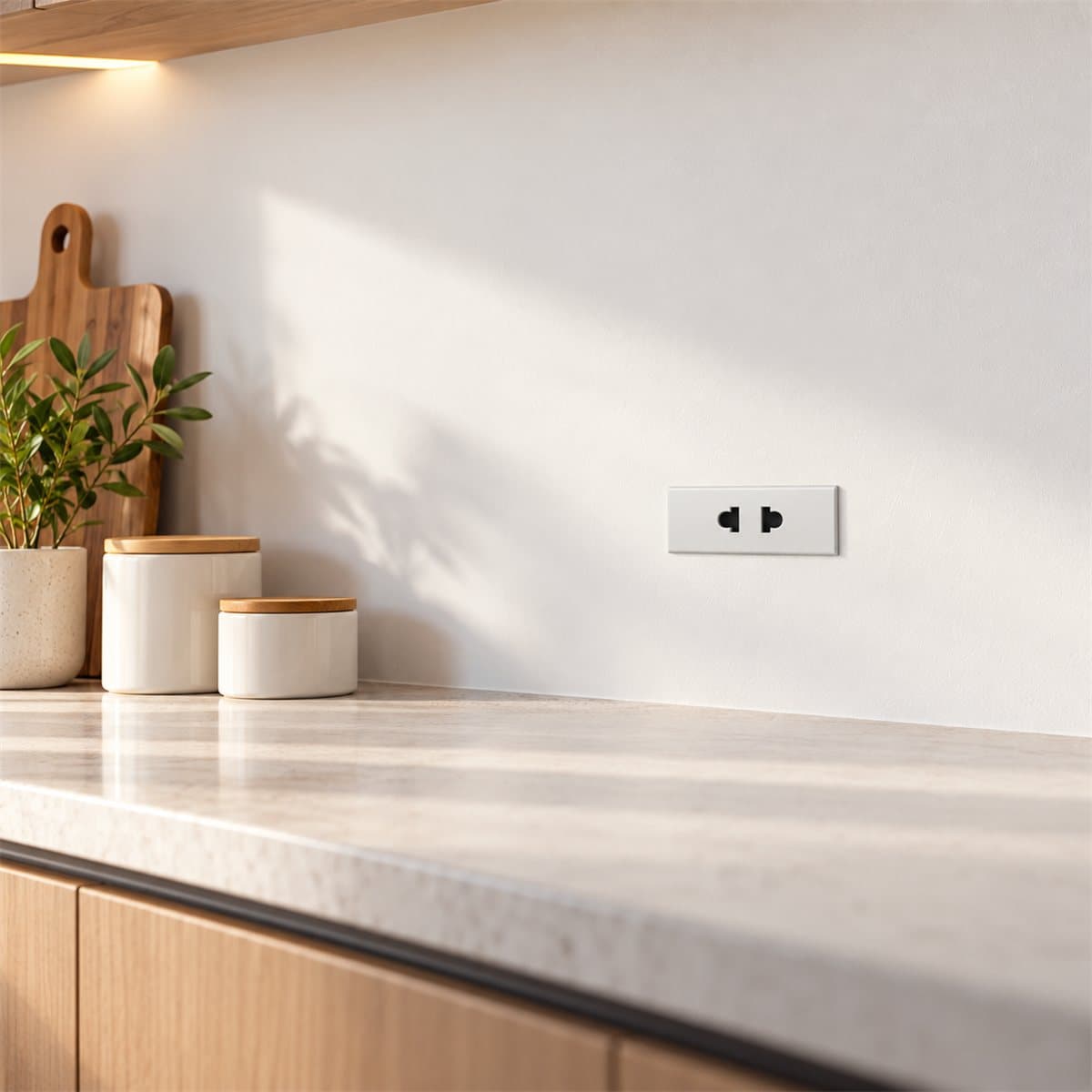Ổ cắm đơn 2 chấu AvatarOn A Schneider đã lắp đặt trong nhà