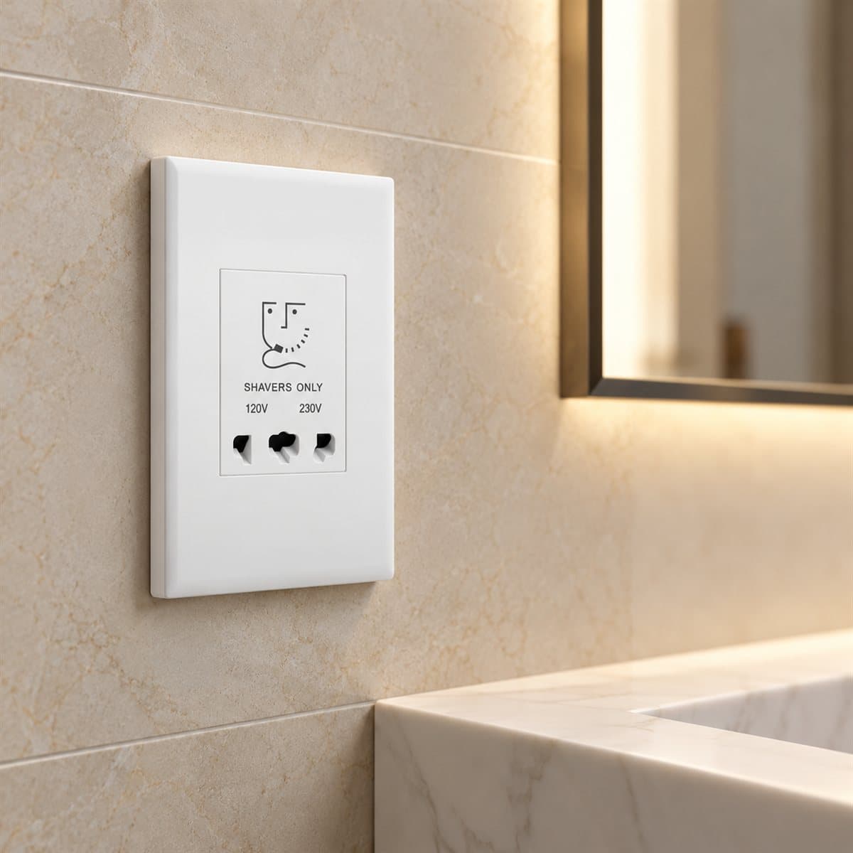 Ổ cắm dao cạo râu Eloé Legrand đã lắp đặt trong nhà