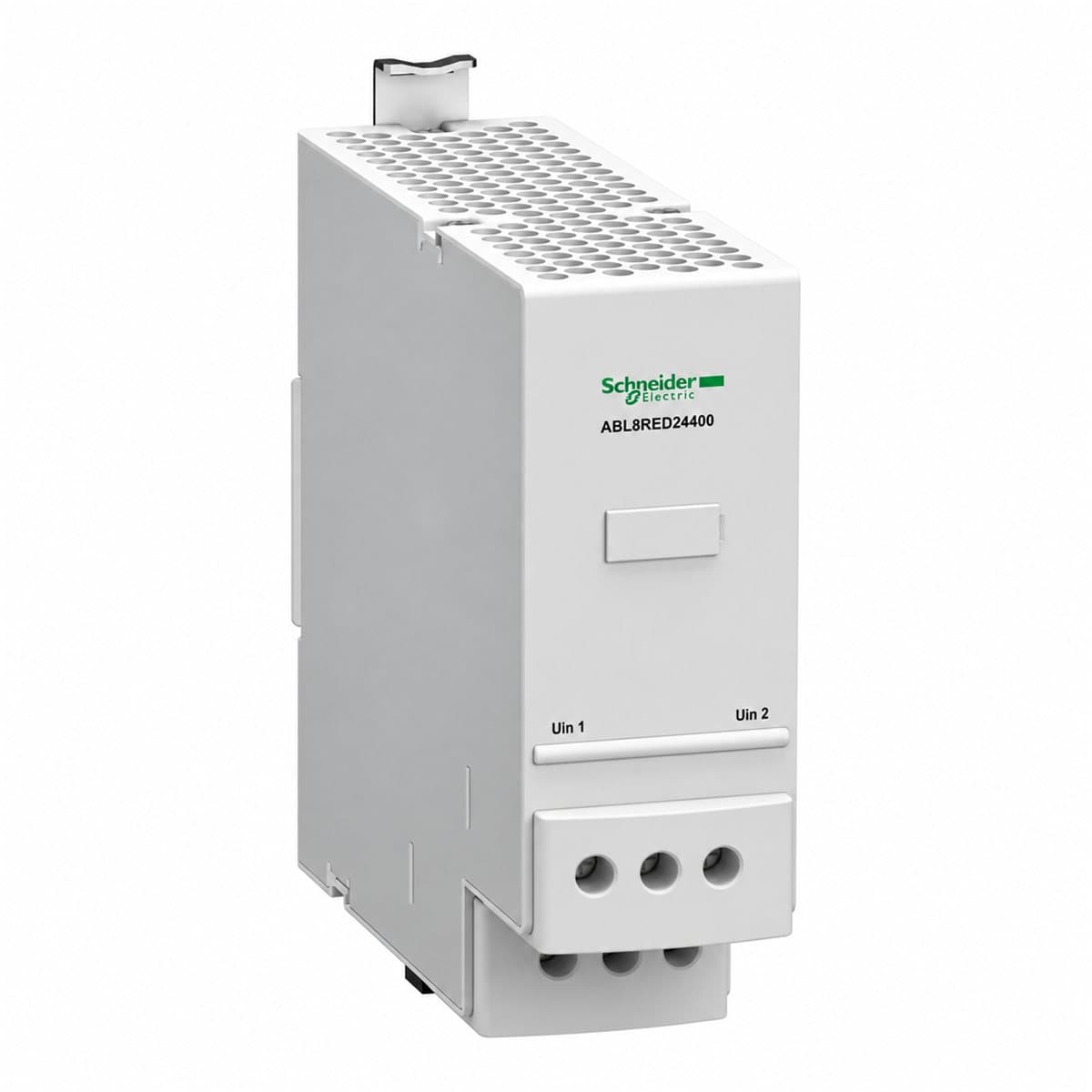 Mô-đun dự phòng Redundancy cho nguồn ABL8 Schneider trên nền trắng, ảnh sản phẩm chính diện