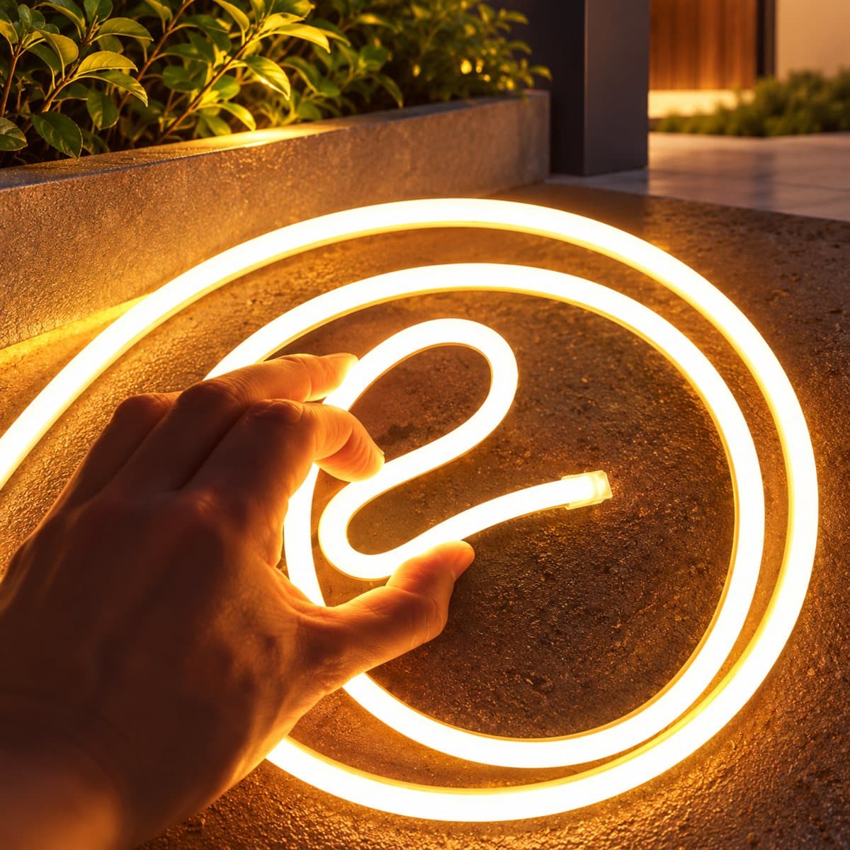 Đèn LED dây neon ngoài trời Panasonic đã lắp đặt, đang chiếu sáng