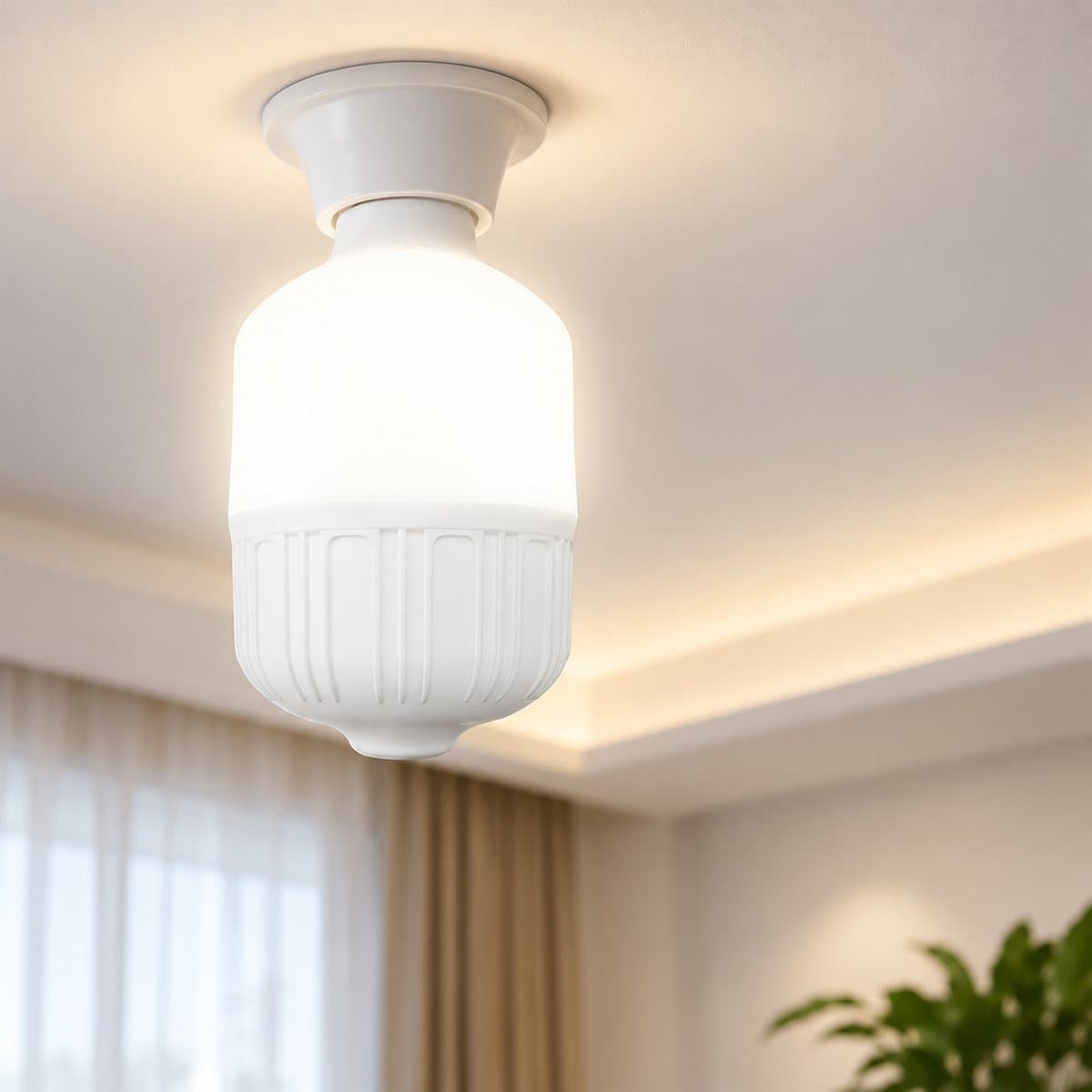 Bóng đèn LED bulb trụ E27 Titan Series Panasonic đã lắp đặt, đang chiếu sáng
