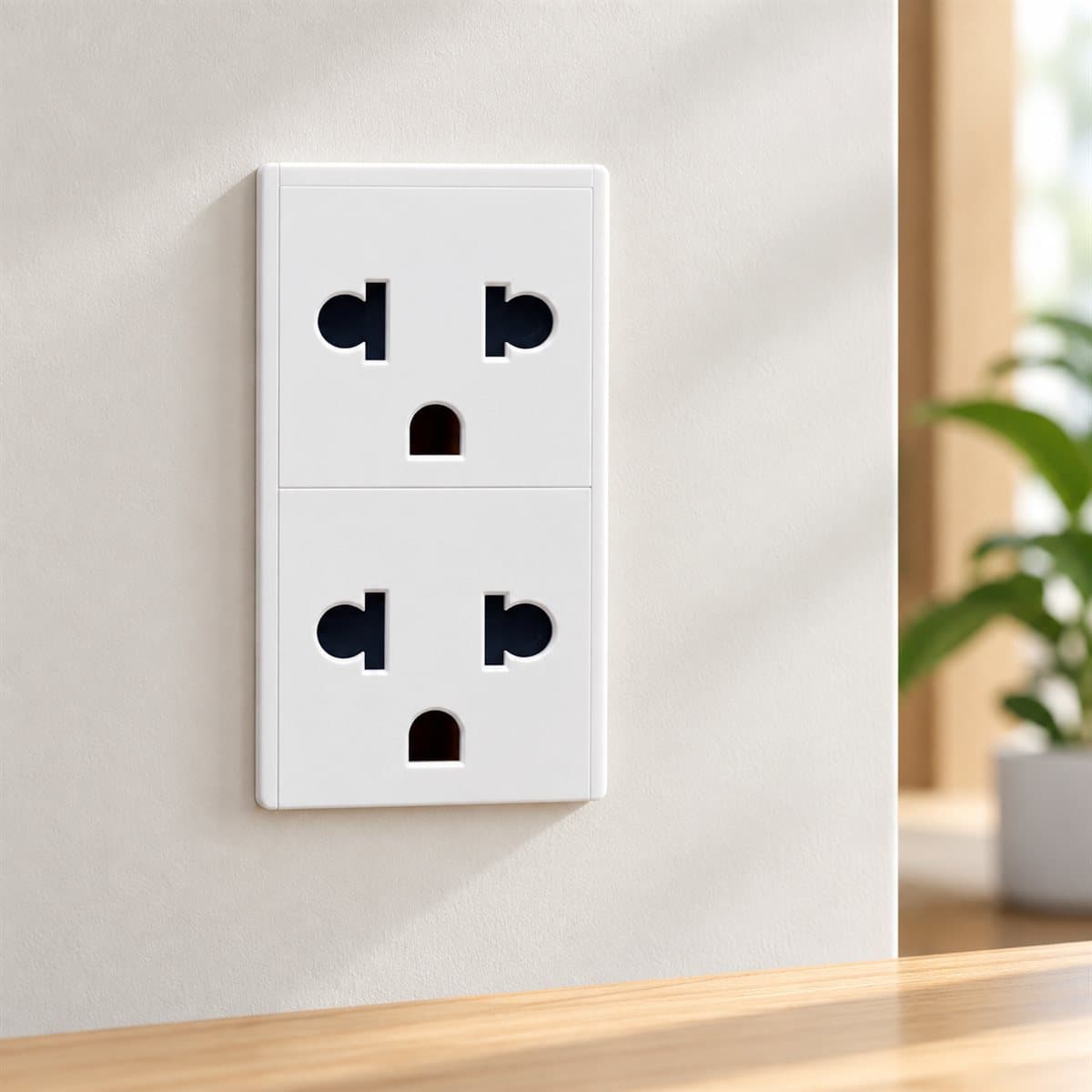 Ổ cắm đôi 3 chấu, 3 mô-đun Rivia Legrand đã lắp đặt trong nhà